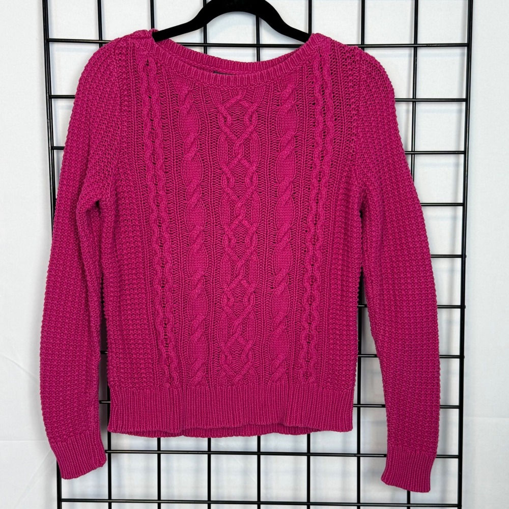Lauren Ralph Lauren Sweater Womens Pink Small‎ Cable Knit Crewneck Casual